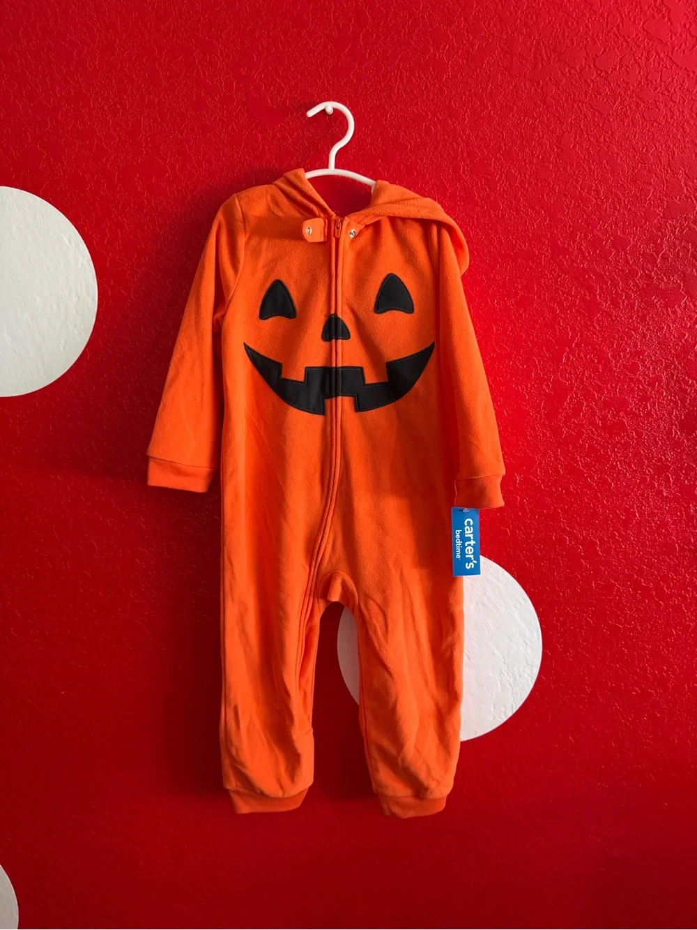 Carter's Bright Orange Fleece Pumpkin Zip-Up Romper
